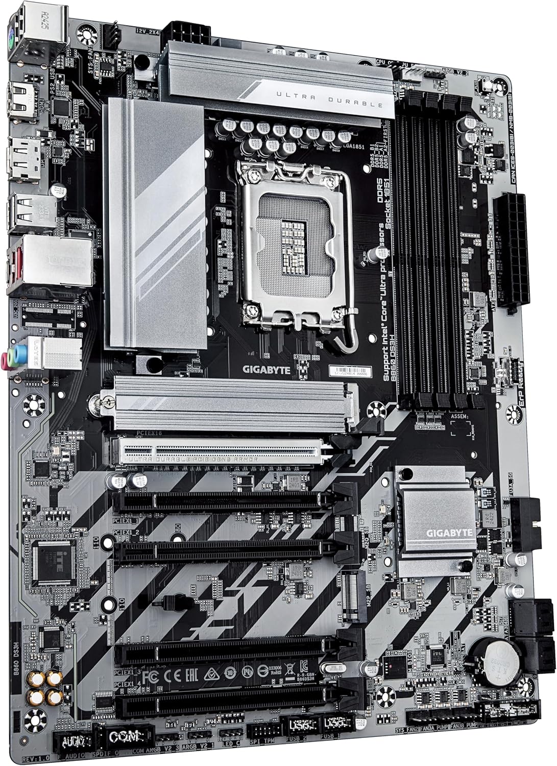 GIGABYTE B860 DS3H Motherboard - Supports Intel Core Ultra CPUs, 8+1+2+2 phases VRM, up to 9066MHz DDR5, 1xPCIe 5.0 + 1xPCIe 4.0 M.2, 2.5 GbE LAN, USB 3.2 Gen 2x2