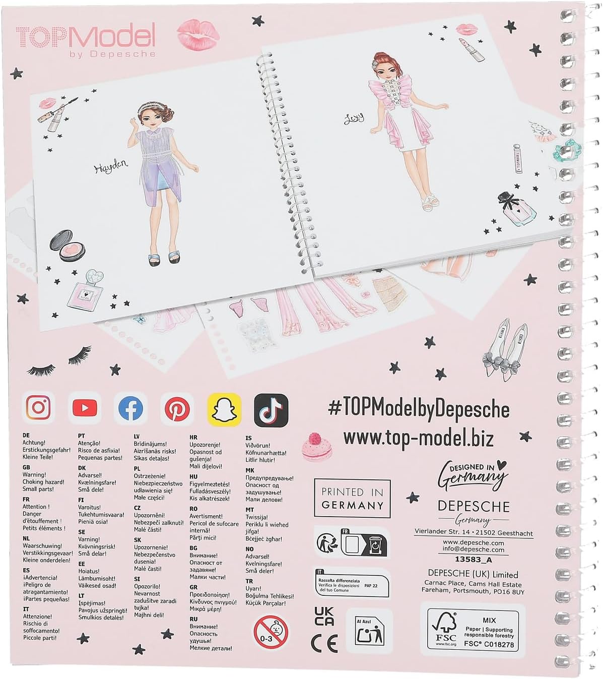 Depesche 13583 TOPModel Creëer je glamourlook - kleurboekset met 36 pagina's om outfits te ontwerpen, incl. 6 stickervellen