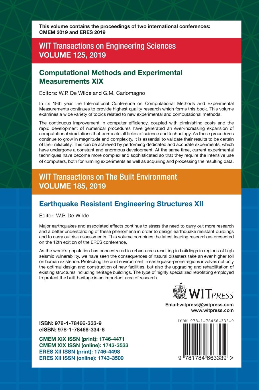 Computational Methods and Experimental Measurements XIX & Earthquake Resistant Engineering Structures XII