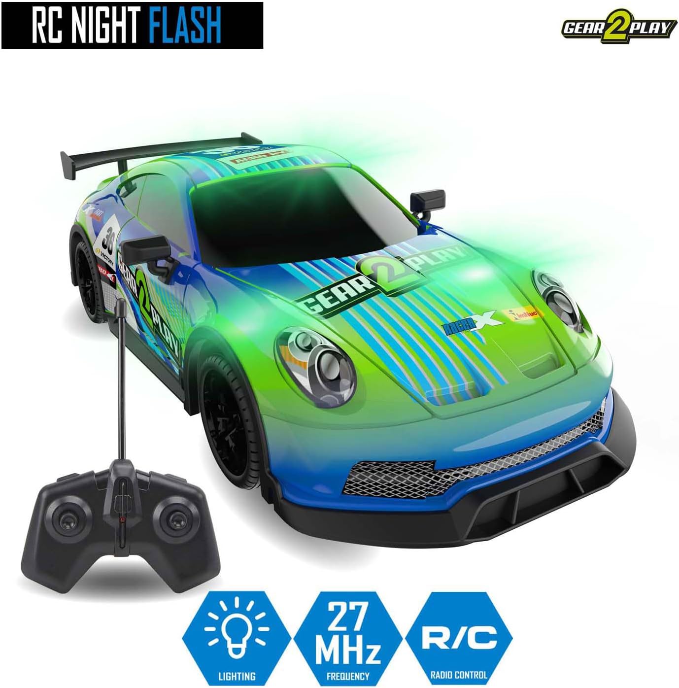 Gear2Play RC Night Flash ferngesteuertes Auto - Rennwagen mit LED-Beleuchtung 1:16