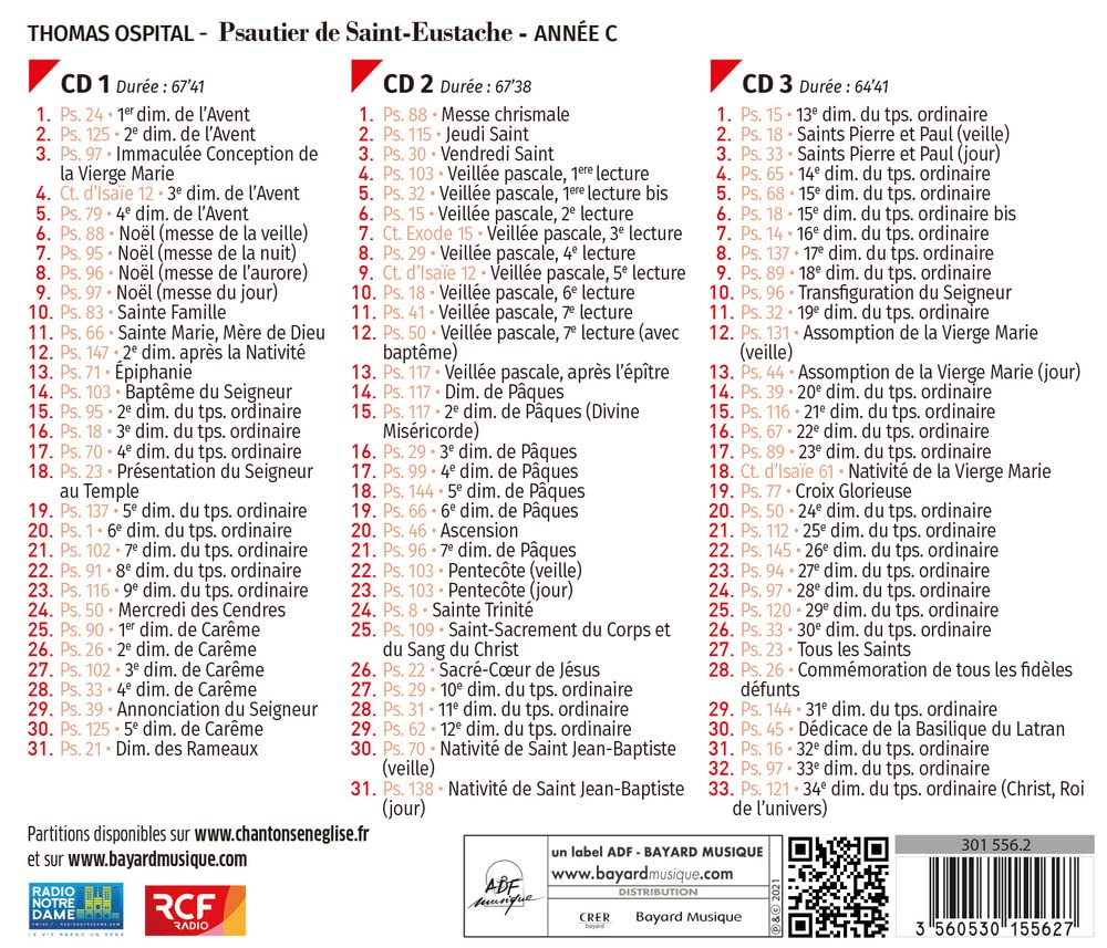 Psaumes Mis En Musique Par Thomas Ospital - Psautier De Saint-Eustache - Psaumes Des Dimanches Et Fetes, Annee C