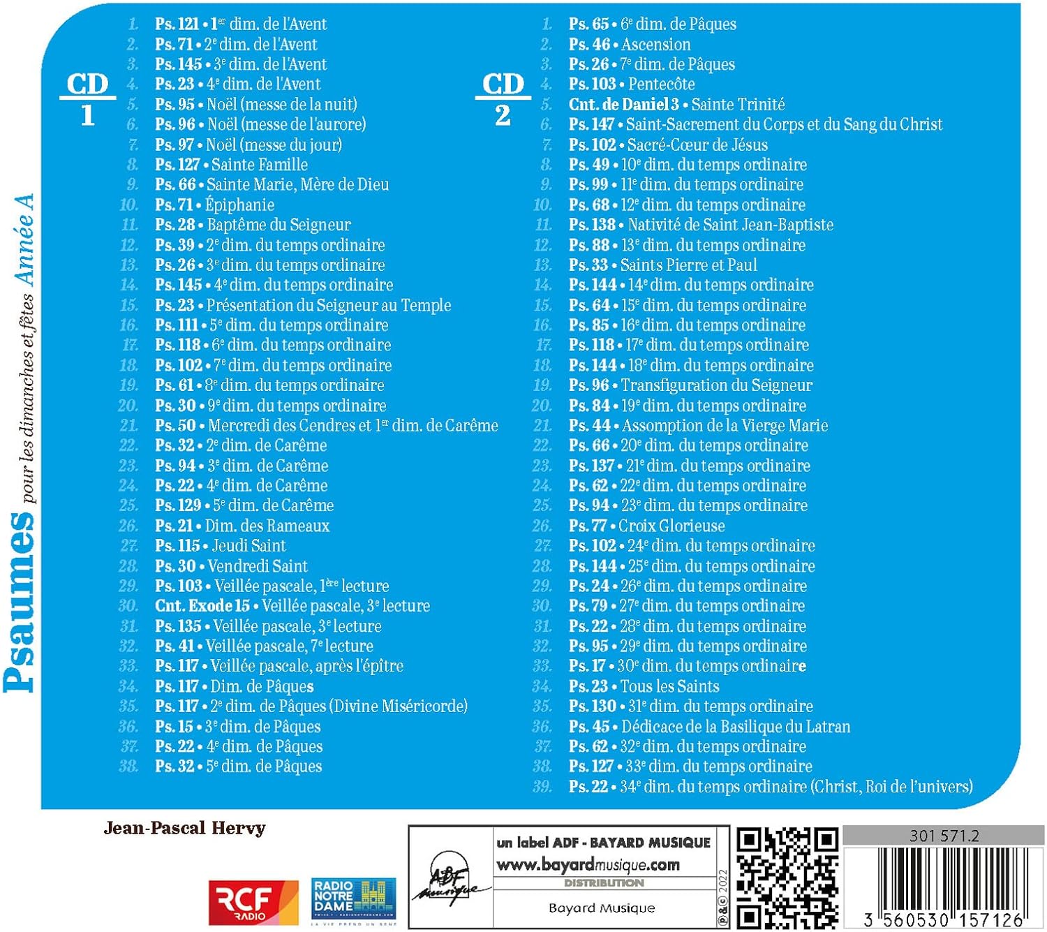 Psaumes Mis En Musique Par Jean-Pascal Hervy - Psaumes Pour Les Dimanches Et Fetes, Annee A