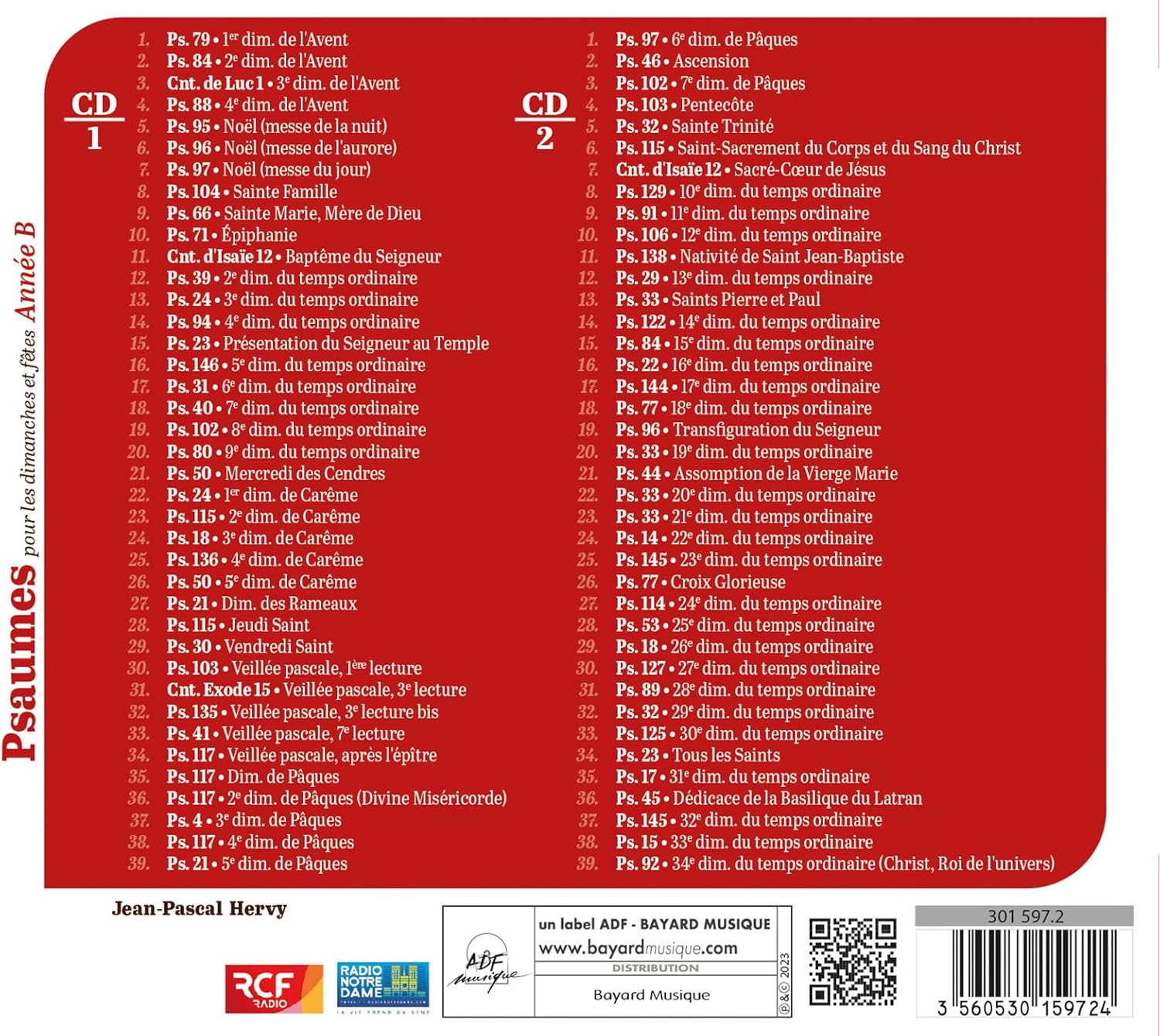 Psaumes Mis En Musique Par Jean-Pascal Hervy - Psaumes Pour Les Dimanches Et Fetes, Annee B