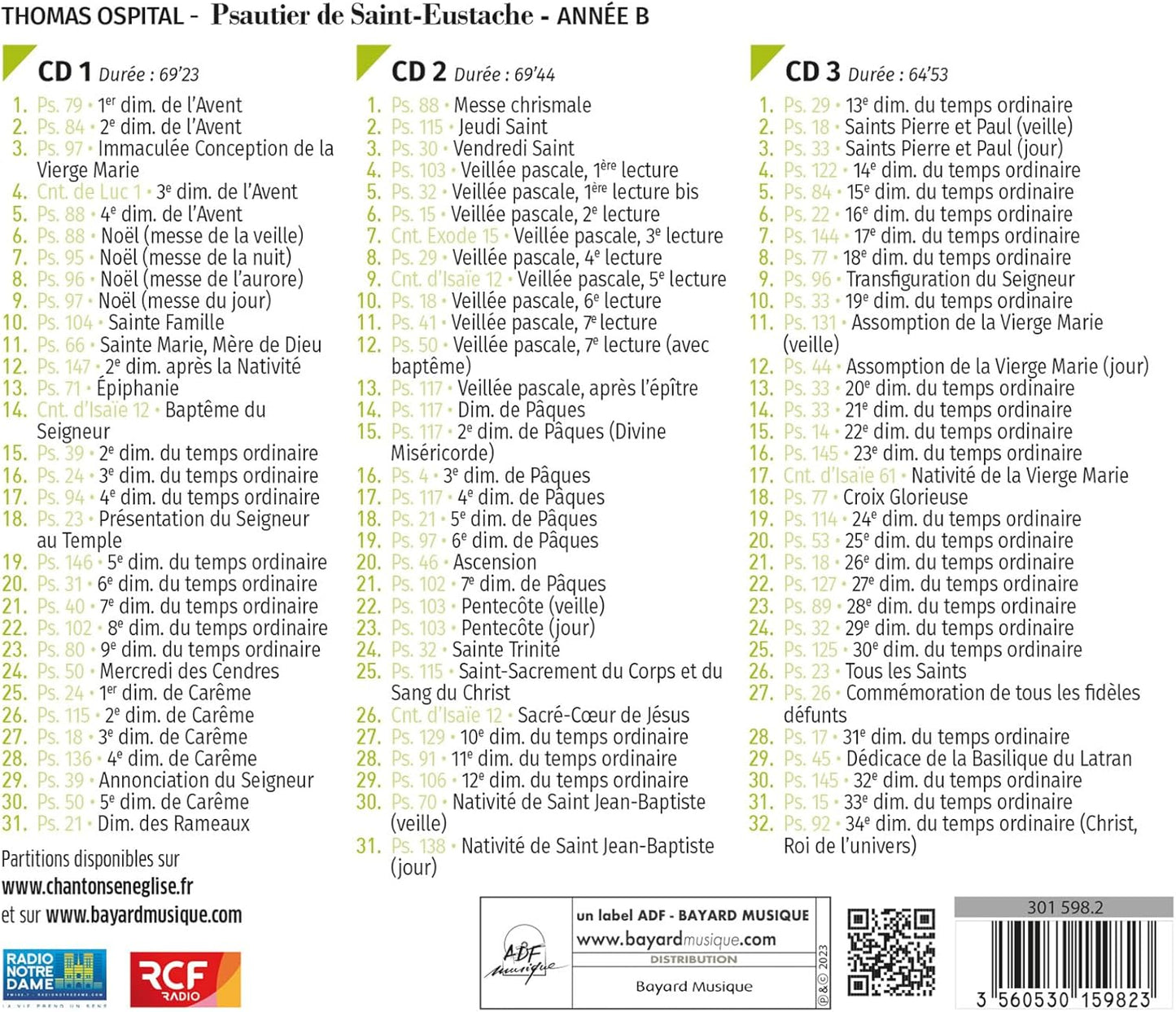 Thomas Ospital / Psautier De Saint-Eustache - Psaumes Des Dimanches Et Fetes, Annee B (3 Cd)