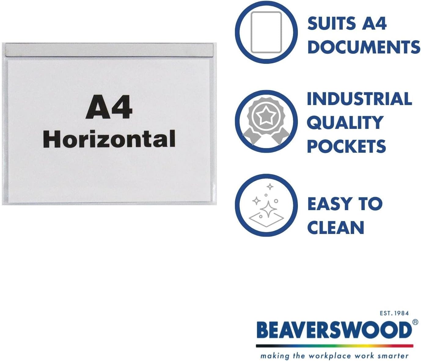 Beaverswood Strength Clear Magnetic Document Pocket ID, Magnetic Document Holder, Magnetic Display Board - 310mm x 215mm, A4 Horizontal, Pack of 10