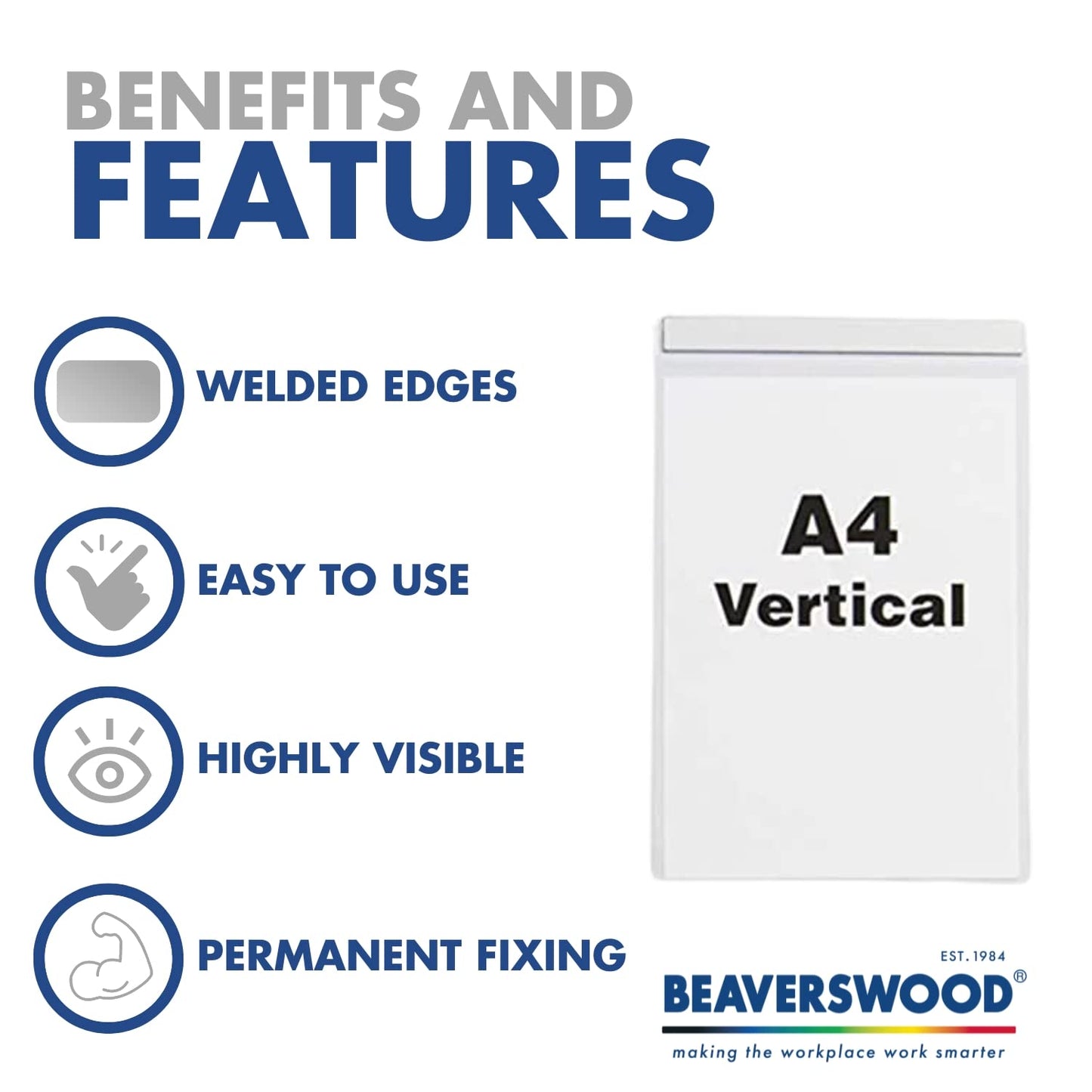 Beaverswood Magnetic Industrial Strength Document Pockets A4 Vertical Clear (Pack 10) - MP4V/10