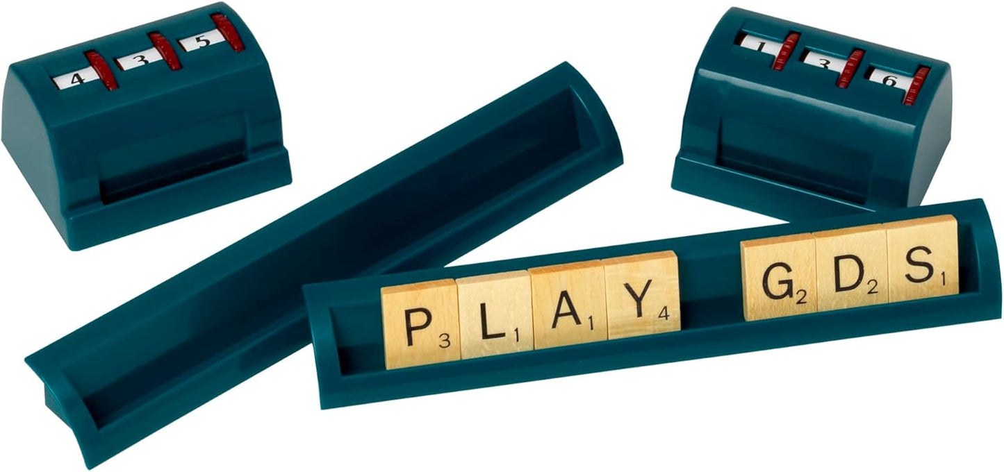 Ideal | Scrabble: Pack of 2 Classic Scoring Counters and Moulded Tile Racks | Classic Games | Word Games | For 2-4 Players | Ages 10+