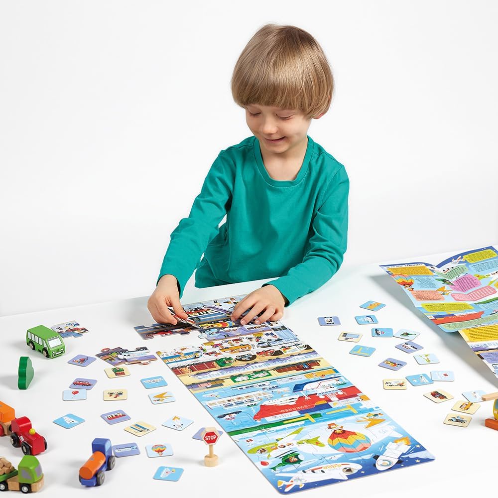 Banana Panda Puzzle Transport | 60-Piece Educational Puzzle Set with 32 Matching Tiles & Poster | Vehicle Learning Game for Preschool Kids Age 4+ | Explore Land, Water & Air