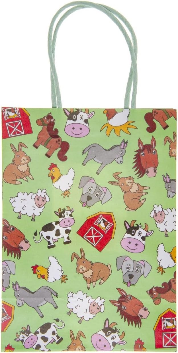 DUCKIEZ Eco-vriendelijke papieren geschenkzakken. Feestzakjes met handvatten. Verjaardagsfeestje gunst. (Boerderijdier, 1 zak