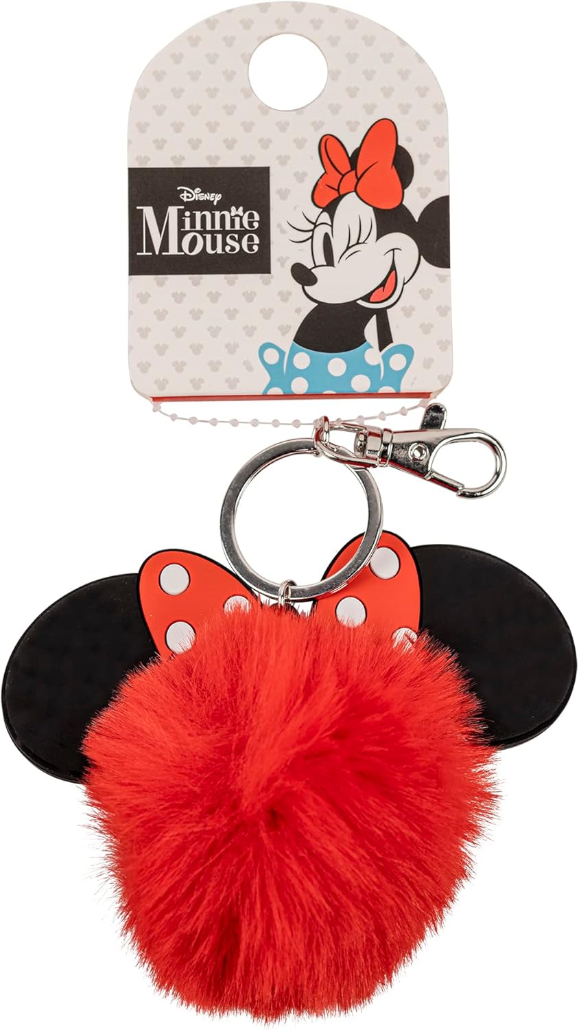 Disney Minnie Mouse Red and Black Pom Pom Keychain