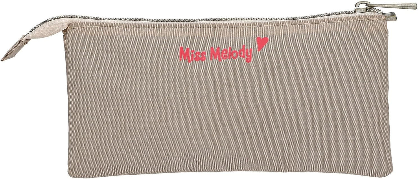 Depesche 13342 Miss Melody Poppy Sand Pencil Case in Beige with Horse Motif and Poppies Pencil Case with 3 Inner Compartments
