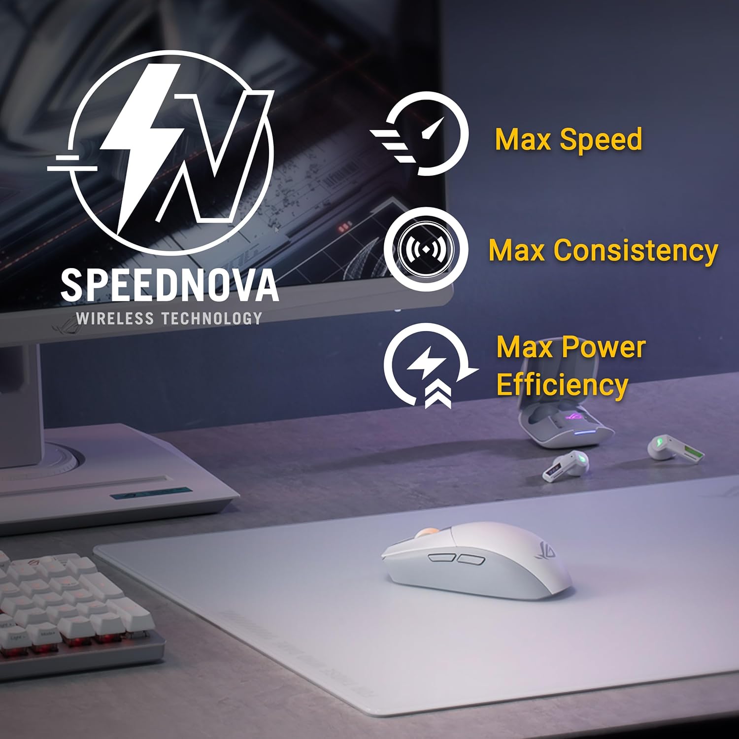 ASUS ROG Strix Impact III Wireless/Bluetooth Ultralight Gaming Mouse, 36000 DPI, ROG AimPoint Sensor, SpeedNova, RGB Lighting, Moonlight White