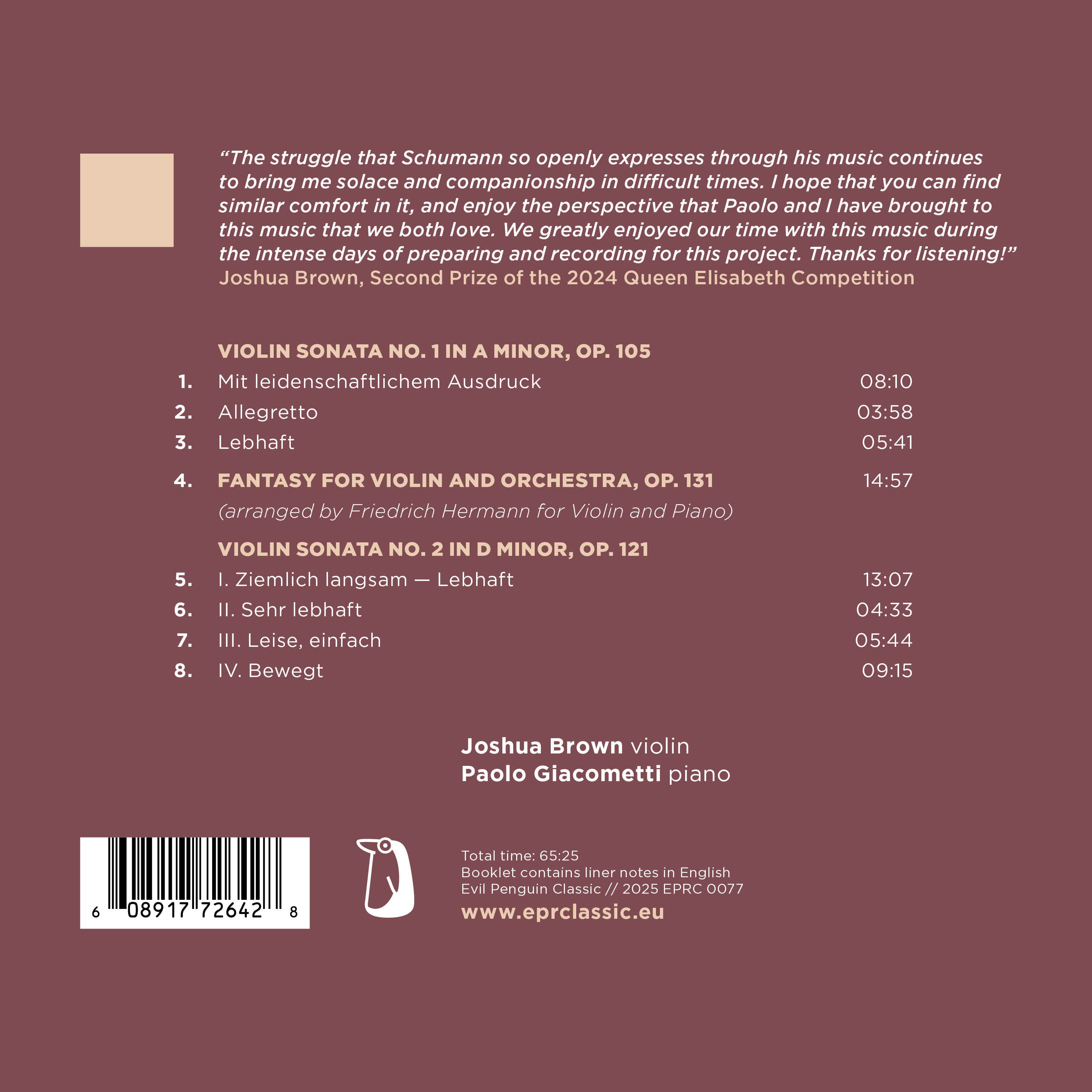 Robert Schumann: Violin Sonatas No. 1 & 2/Fantasy, Op. 131