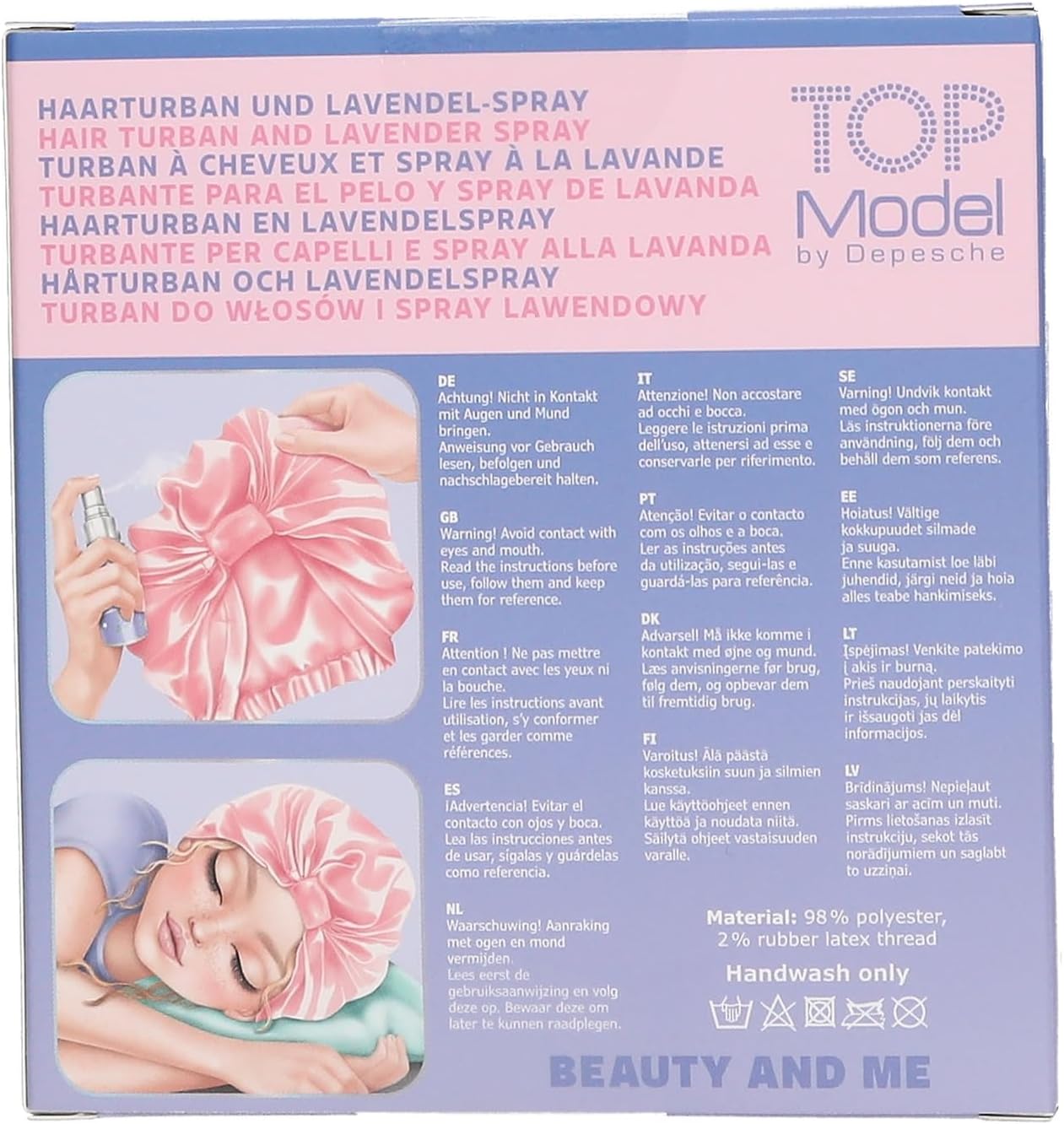 Depesche 13251 TOPModel Beauty and Me Set with Pink Silk Turban and Lavender Spray with Soothing Scent