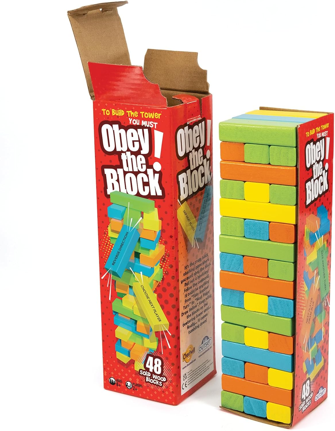 Outset Media Obey The Block - Traditional Wooden Tumbling Tower Block Game, Family Fun for Kids and Adults, Classic Children's Stacking Game that Promotes Speed, Reaction and Tactics