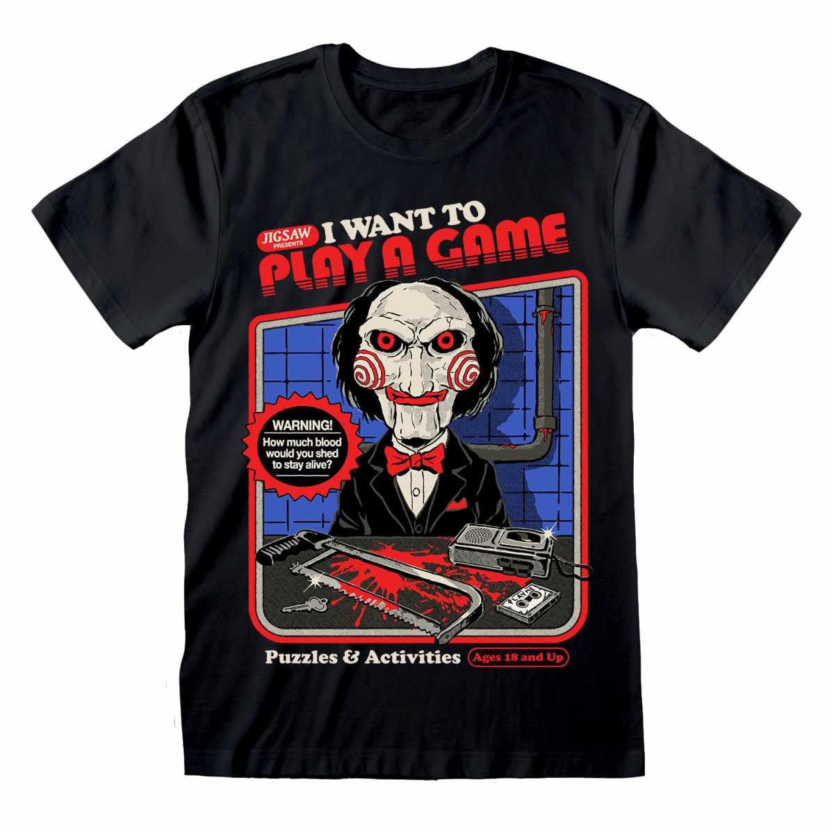Steven Rhodes x Saw I Want to Play A Game Men's T-Shirt Black Fun Item Sayings
