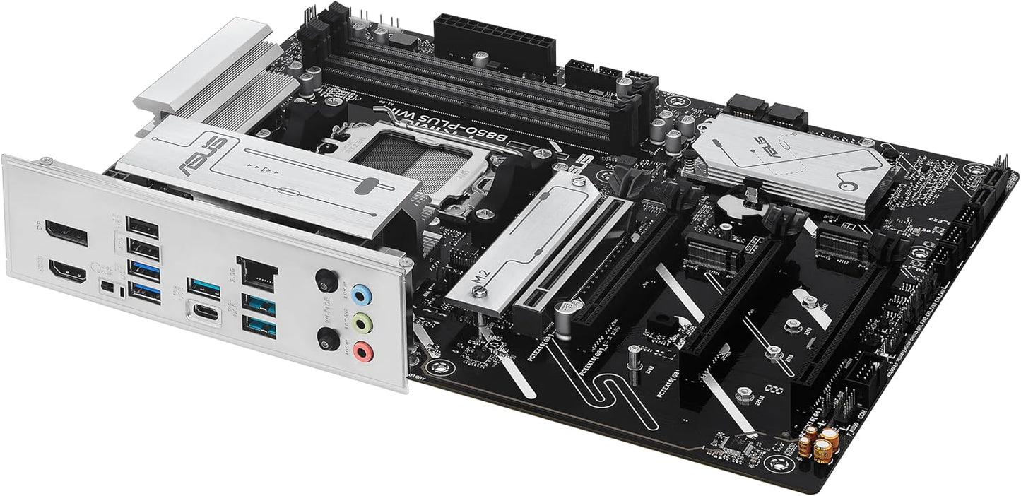 ASUS PRIME B850-PLUS WIFI, AMD ATX Motherboard, 8+2+1 Phase Power, DDR5 Slot, PCIe 5.0, 3 M.2 Slots, Wi-Fi 6E, Ethernet Realtek 2.5Gb, DisplayPort, HDMI, USB-A and USB-C 10Gbps, Aura Sync