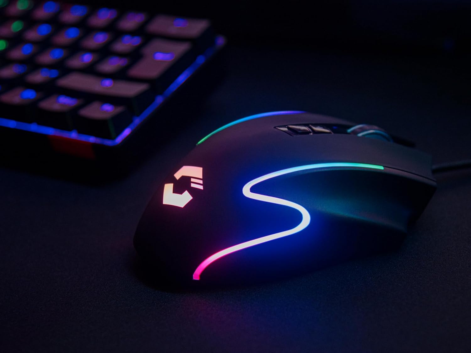 Speedlink DECUS NX Gaming Mouse - RGB gamingmuis met kabel, meerkleurige RGB-verlichting, continue vuurknop, tot 12800dpi, 1000Hz, programmeerbaar, bedraad via USB, ommantelde kabel, zwart