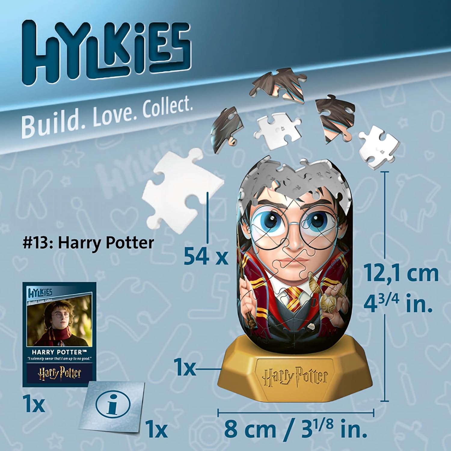 Ravensburger - Puzzle 3D Hylkies - Édition Harry Potter - Figurine n°13 Harry Potter - Adultes et Enfants - 54 pièces numérotées à Assembler sans Colle - Support Inclus - 12008000