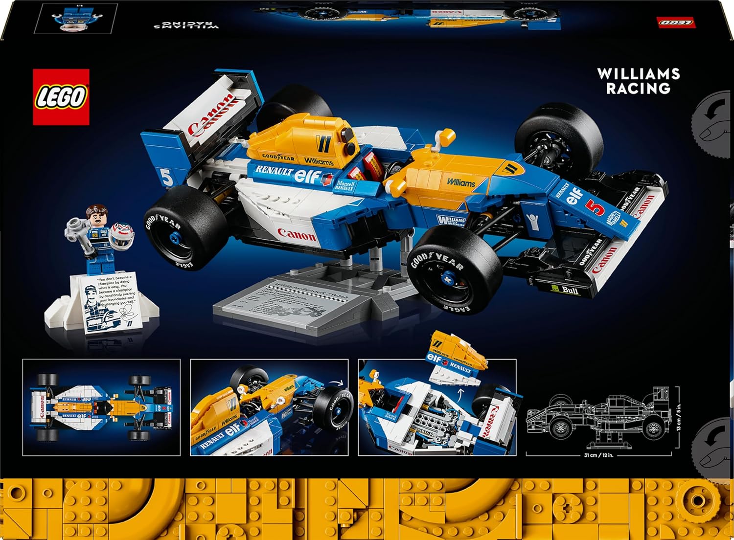 LEGO Icons Williams Racing FW14B e Nigel Mansell - Modellino di Auto F1 da Costruire con Minifigure del Pilota da Collezione, Trofeo e Supporto da Esposizione, Idea Regalo Adulti, Uomo o Donna 10353