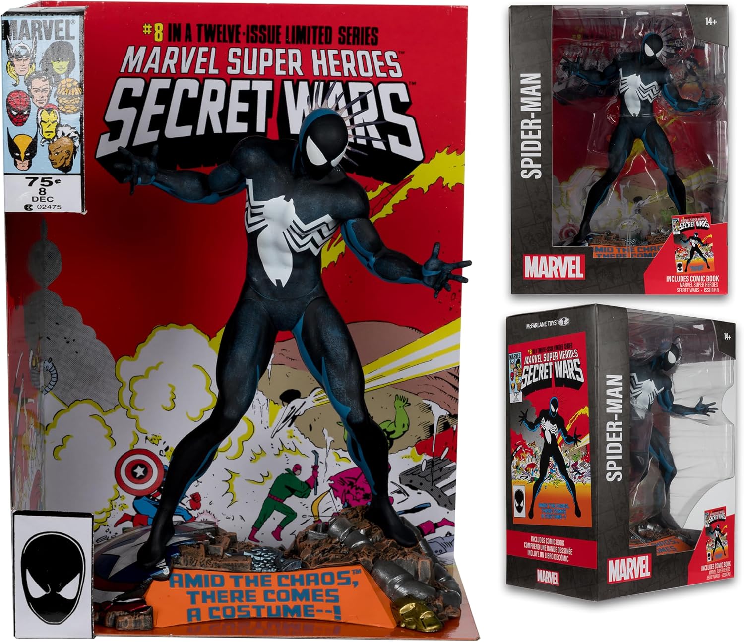 McFarlane Toys - Marvel Spider-Man coleccionable a escala 1:6 con escena y cómic (Marvel Super Heroes Secret Wars #8