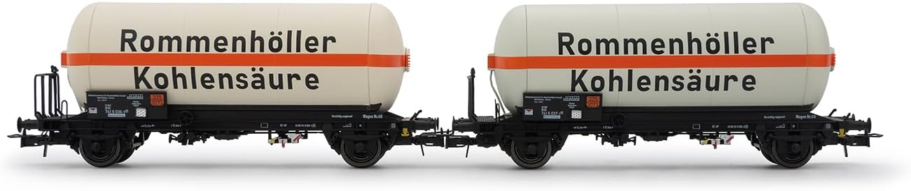 Rivarossi HR6644 DB, 2-unit set of 2-axle gas tank wagons, “Rommenhöller Kohlensäure”, ep. IV