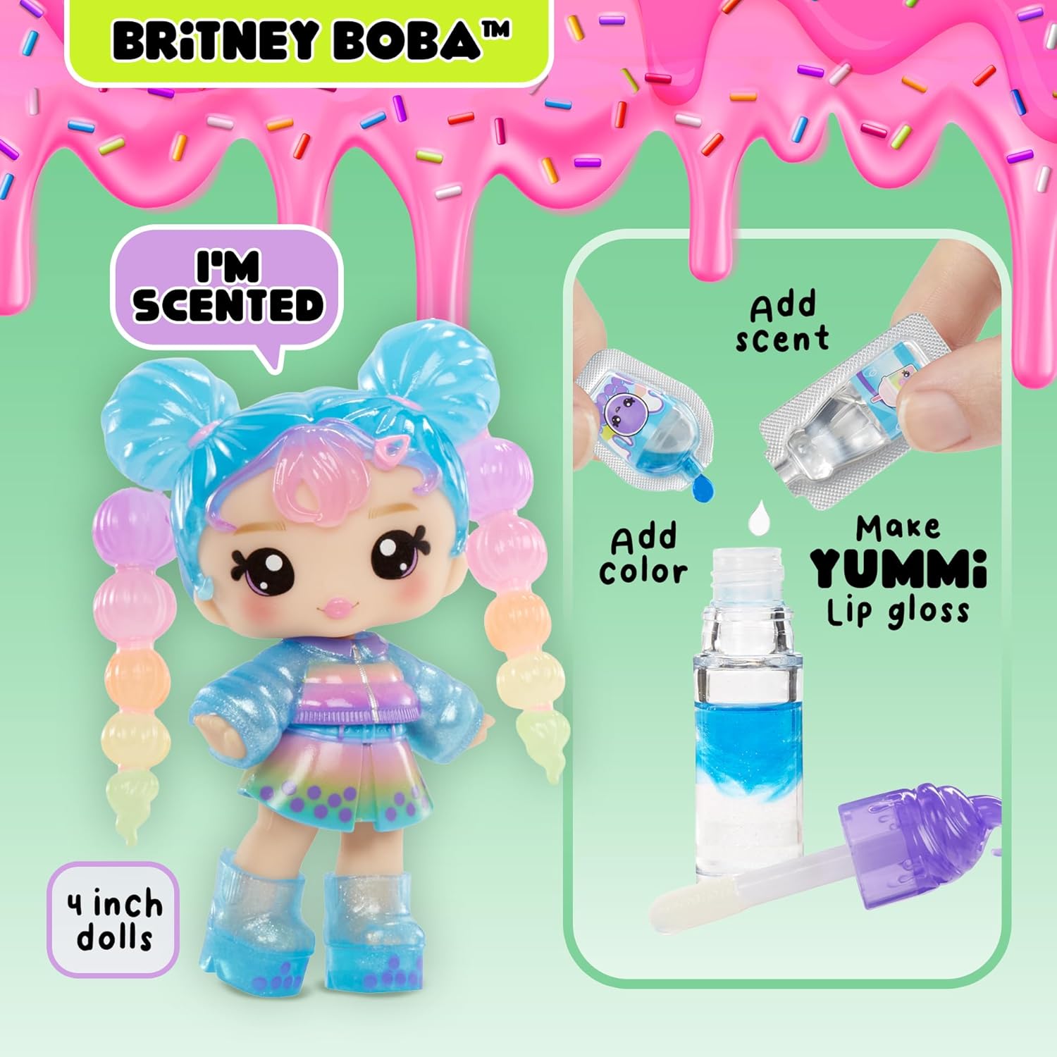 Yummiland Lip Gloss Doll - Britney Boba - Inclusief DIY Lip Gloss Kit, Geschikt Voor Kinderen Vanaf 4 Jaar