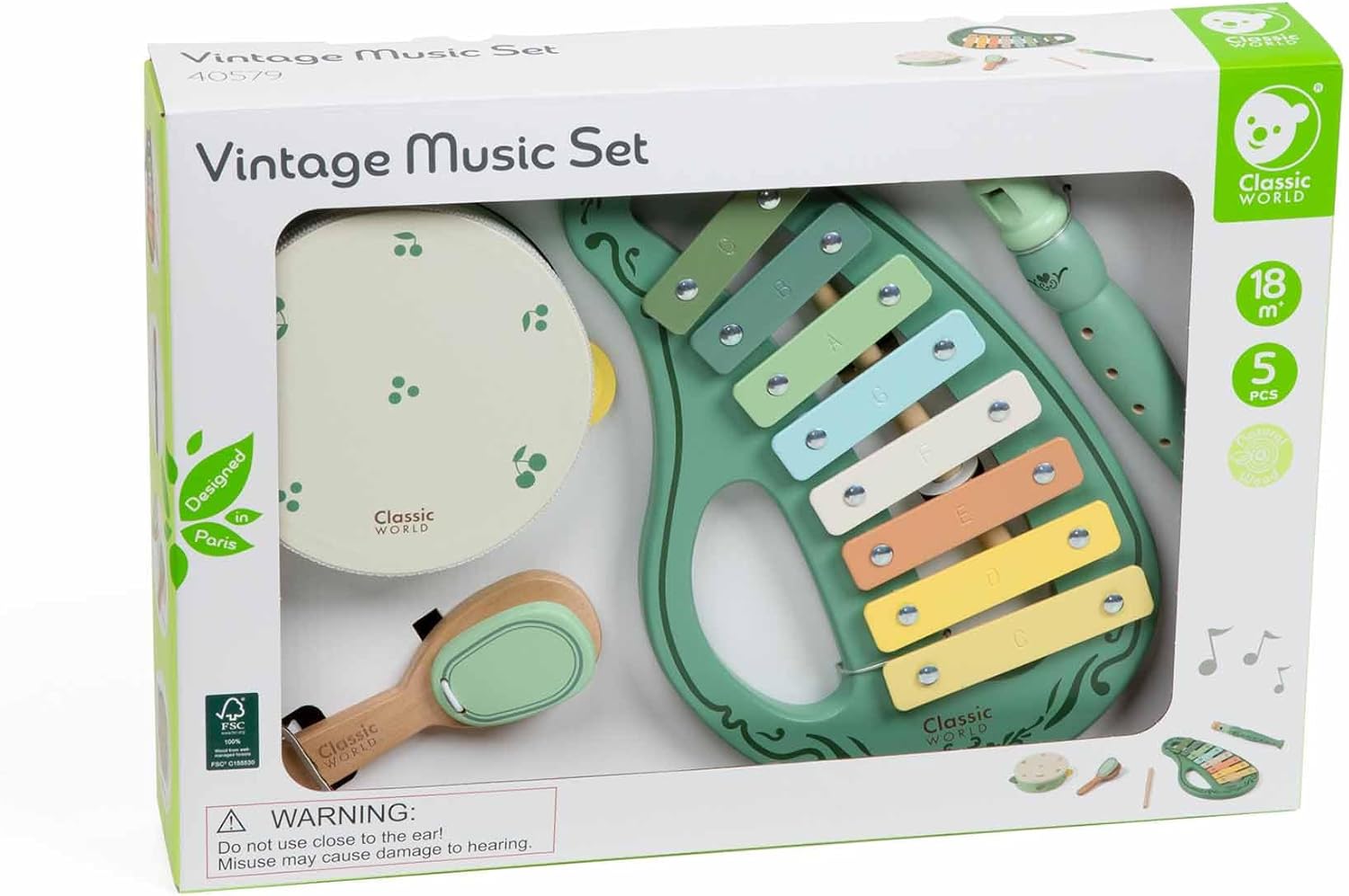 Classic World Houten Vintage Muziekinstrumenten Set, 5dlg.