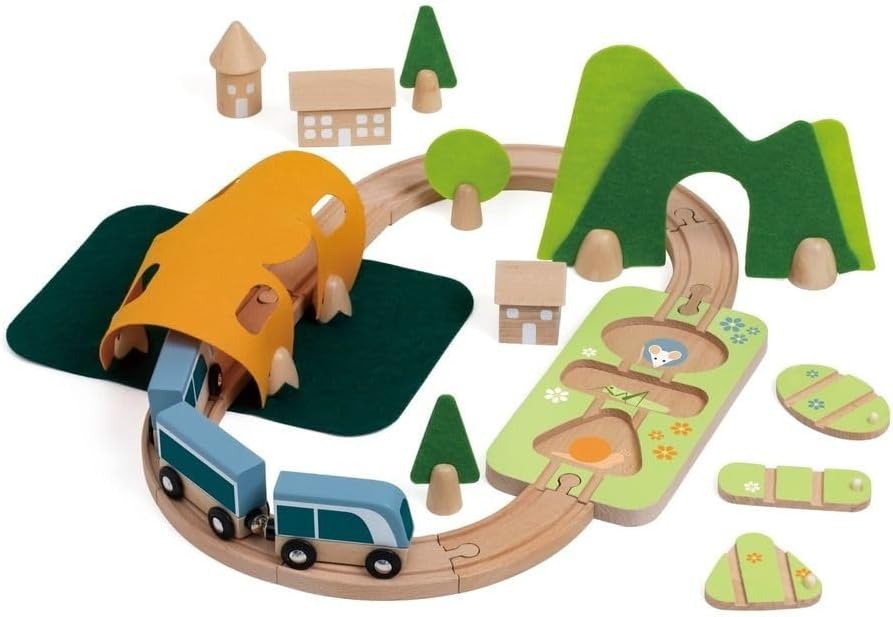 Classic World Set da gioco piccolo per pista ferroviaria in legno, 40 pezzi.