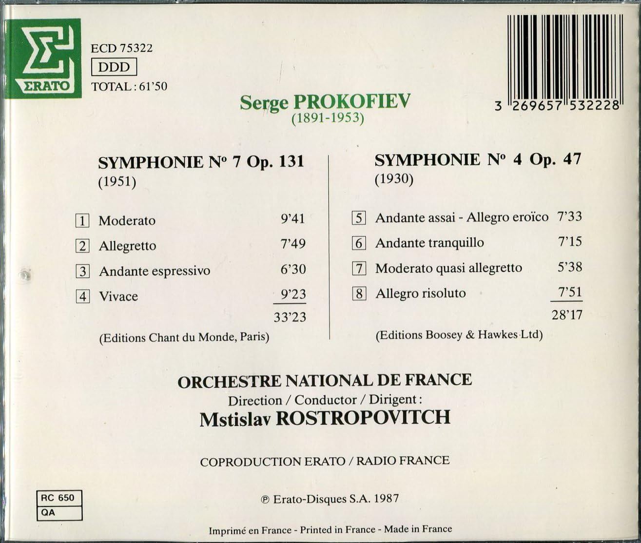 Prokofiev: Symphonies No. 7 & 4 - M. Rostropovitch