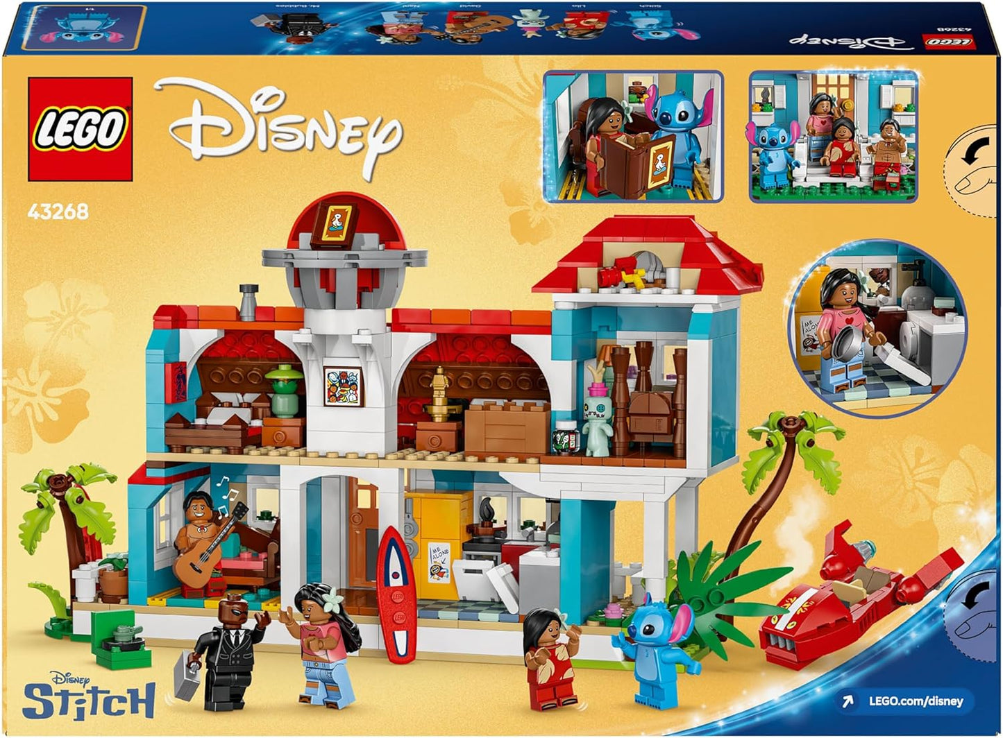 LEGO | Disney Lilo and Stitch Beach House Building Toy Set - Easter Treat with 6 Rooms, Rooftop Observatory, a Spaceship and 5 Minifigures - Birthday Gift for 9+ Year Old Girls, Boys & Fans - 43268