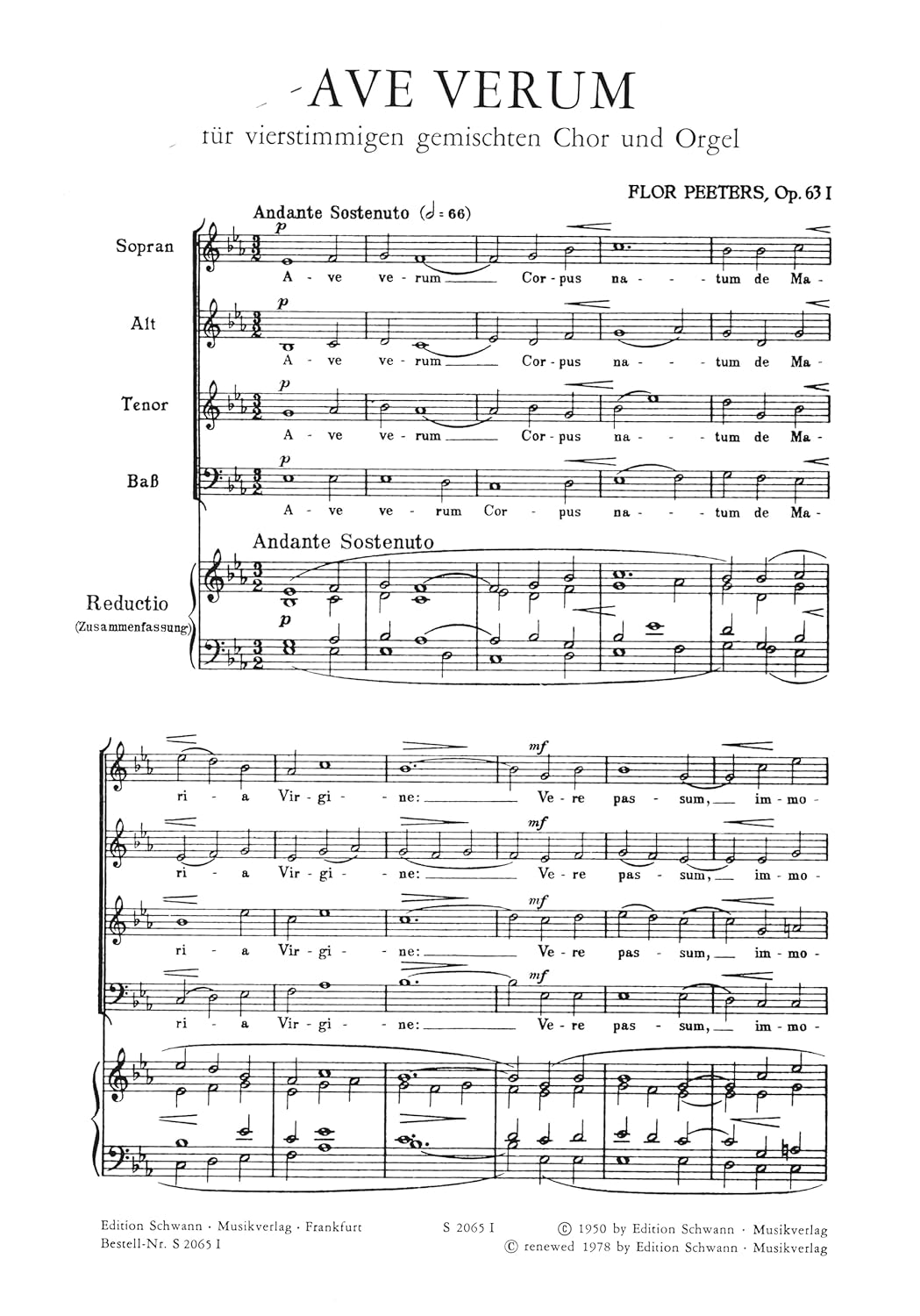 Peeters: Ave Verum, Op. 63 No. 1 (Mixed Voice Choir and Organ) (S20651