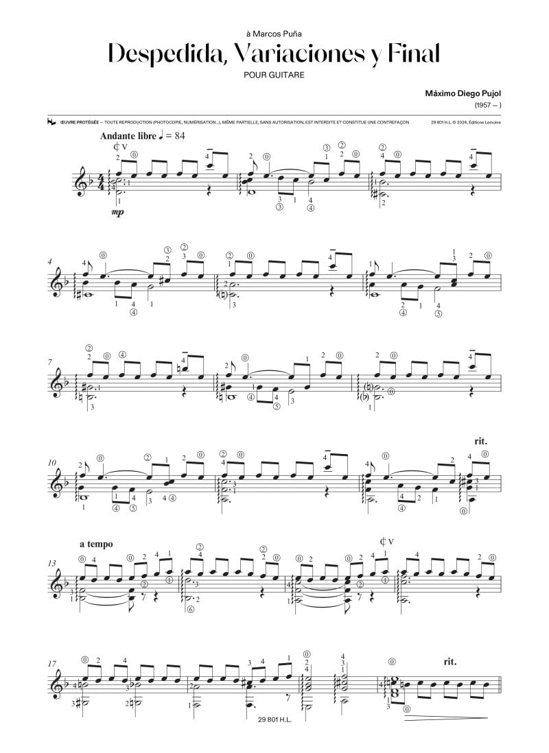 Despedida, Variaciones y Final (Guitar Score