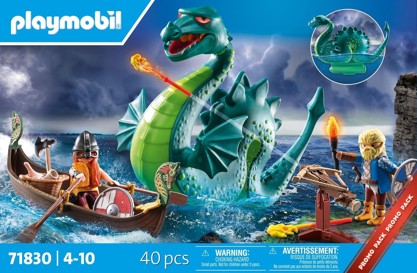 PLAYMOBIL | Vikingo con Monstruo Marino | Juguete Educativo para niñas y niños de 4+ años | Set de Juego imaginativo | Figura de dragón & Barco Vikingo | Juguete para fomentar la Creatividad | 71830