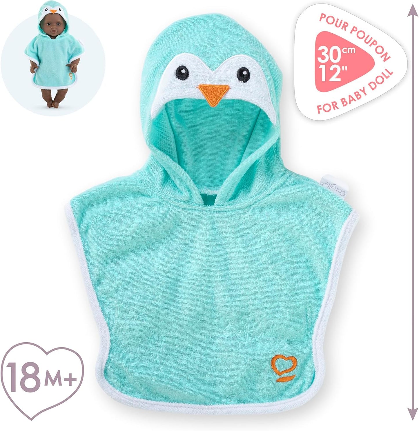 Corolle - Badcape, pinguïn, kleding, voor poppen 30 cm, vanaf 18 maanden, 9000111010