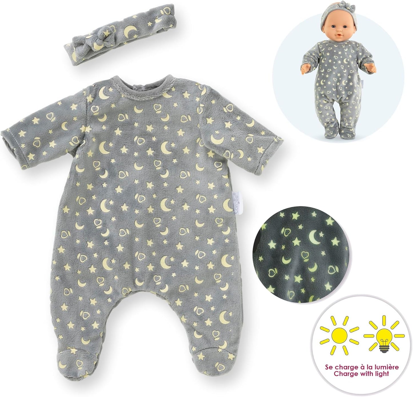 Corolle - Corolle Poppen Pyjama Glitter in het Donker en Haarband 36cm