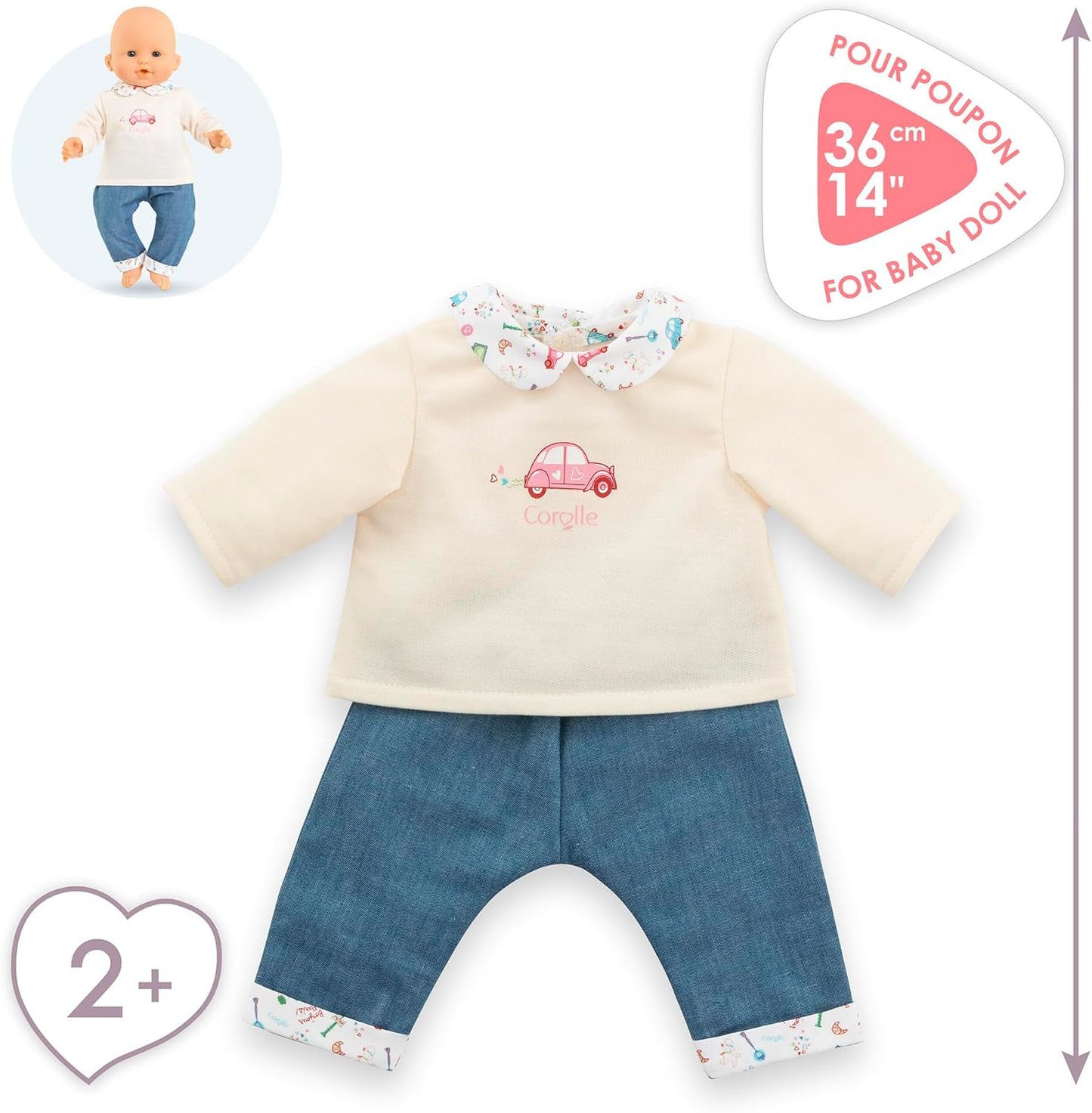 Corolle - T-shirt met lange mouwen en jeans, een weekend in Parijs, kleding, voor poppen 36 cm, vanaf 2 jaar, 9000141690