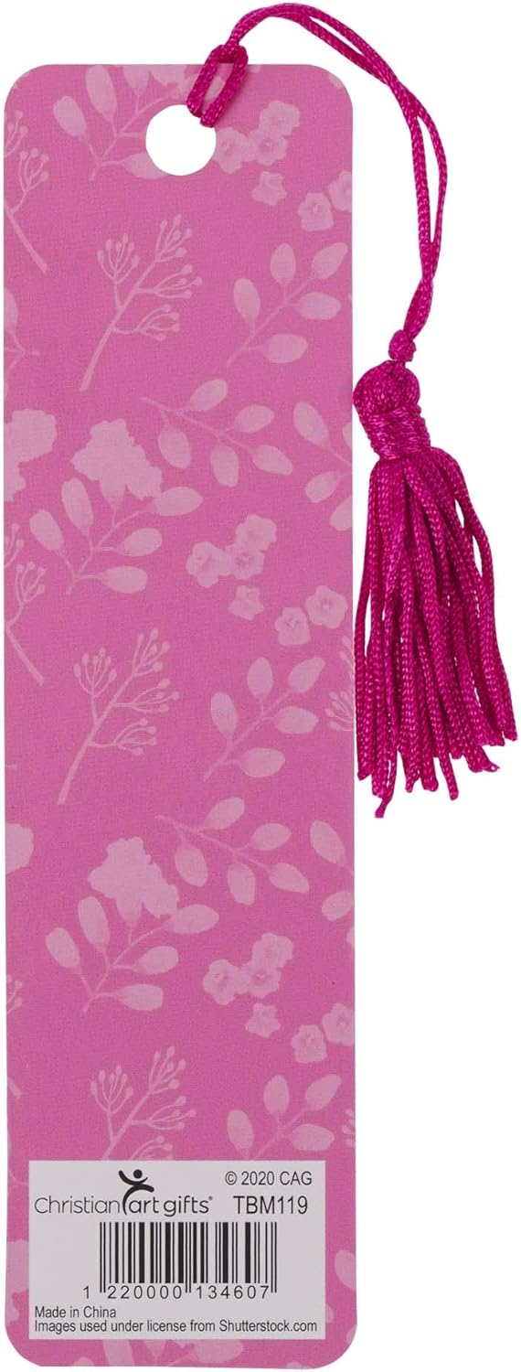 Christian Art Gifts Scripture Bookmark | Serenity Prayer | Inspirational Pink Floral Bookmark for Women w/Tassel