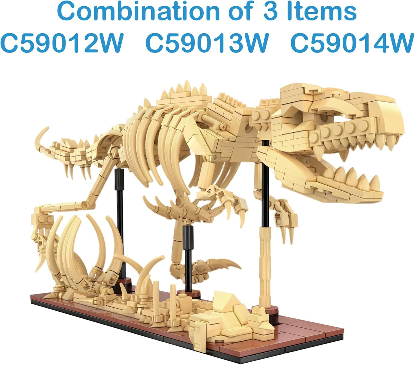 CaDA Triceratops Dinosaur Skeleton - 272 Piece Brick Model Kit C59013W | A museum style dinosaur fossil display