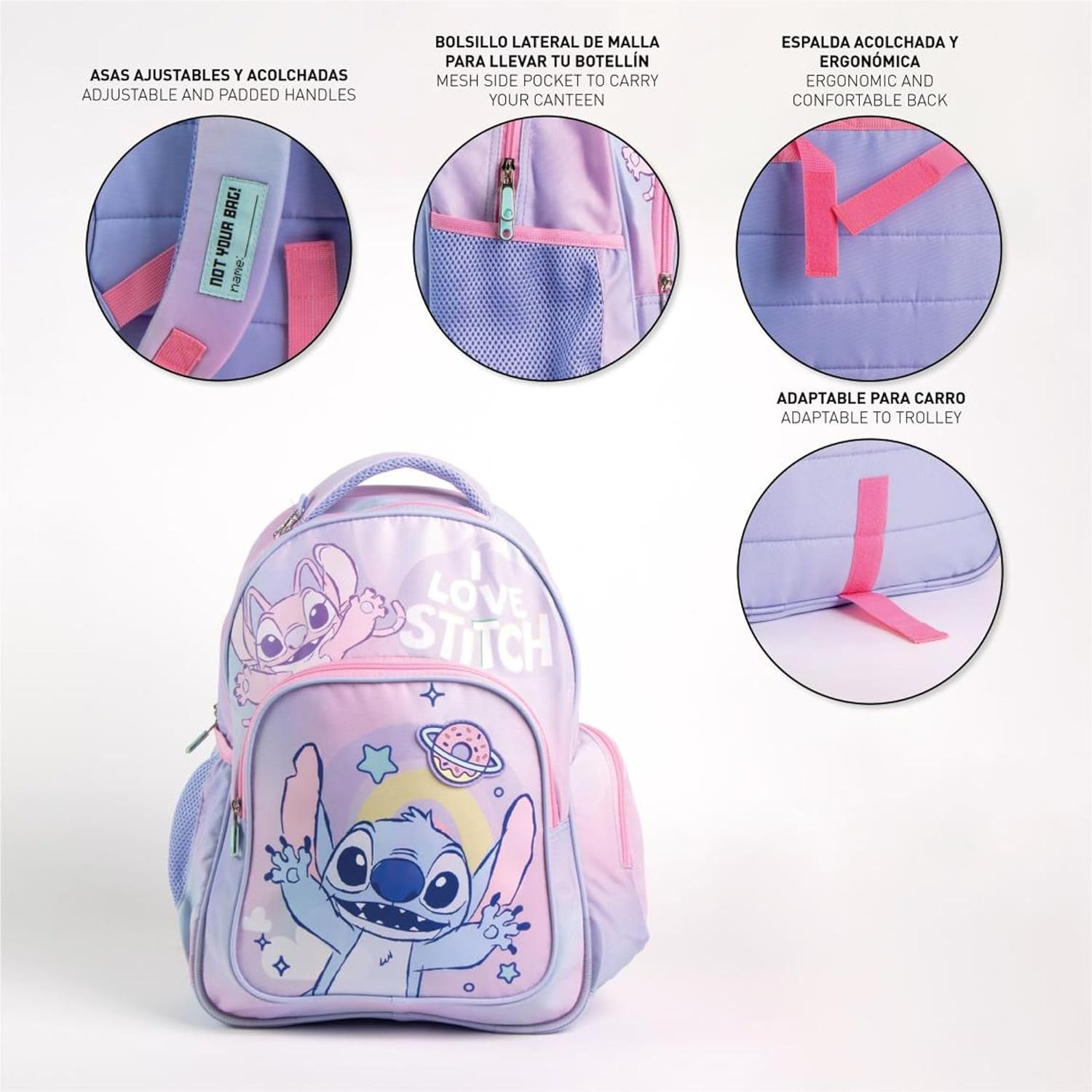 School Bag Stitch Lilac 32 X 5,5 X 45 Cm