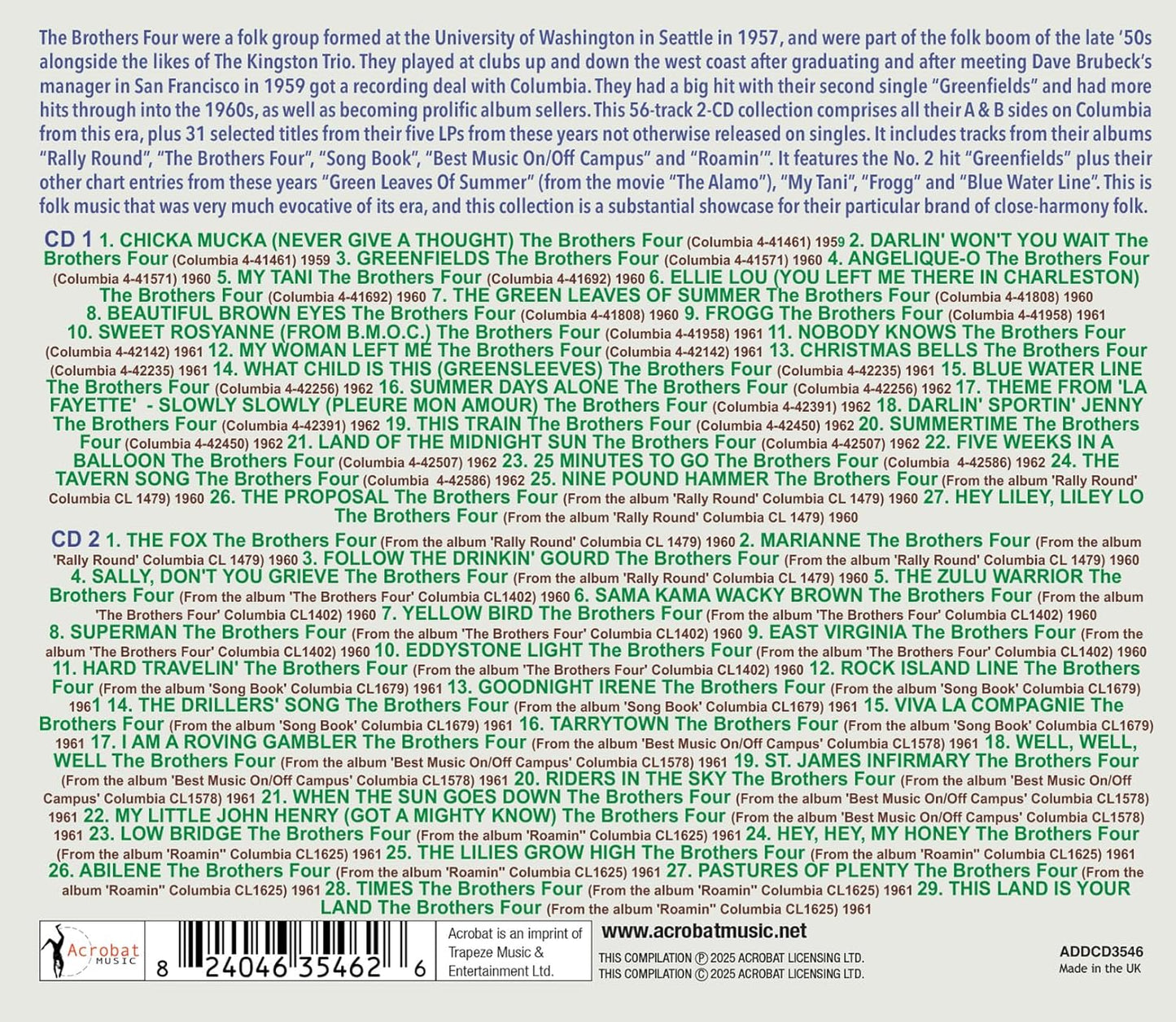 The Brothers Four - Greenfields: The Singles & Albums Collection 1959-62