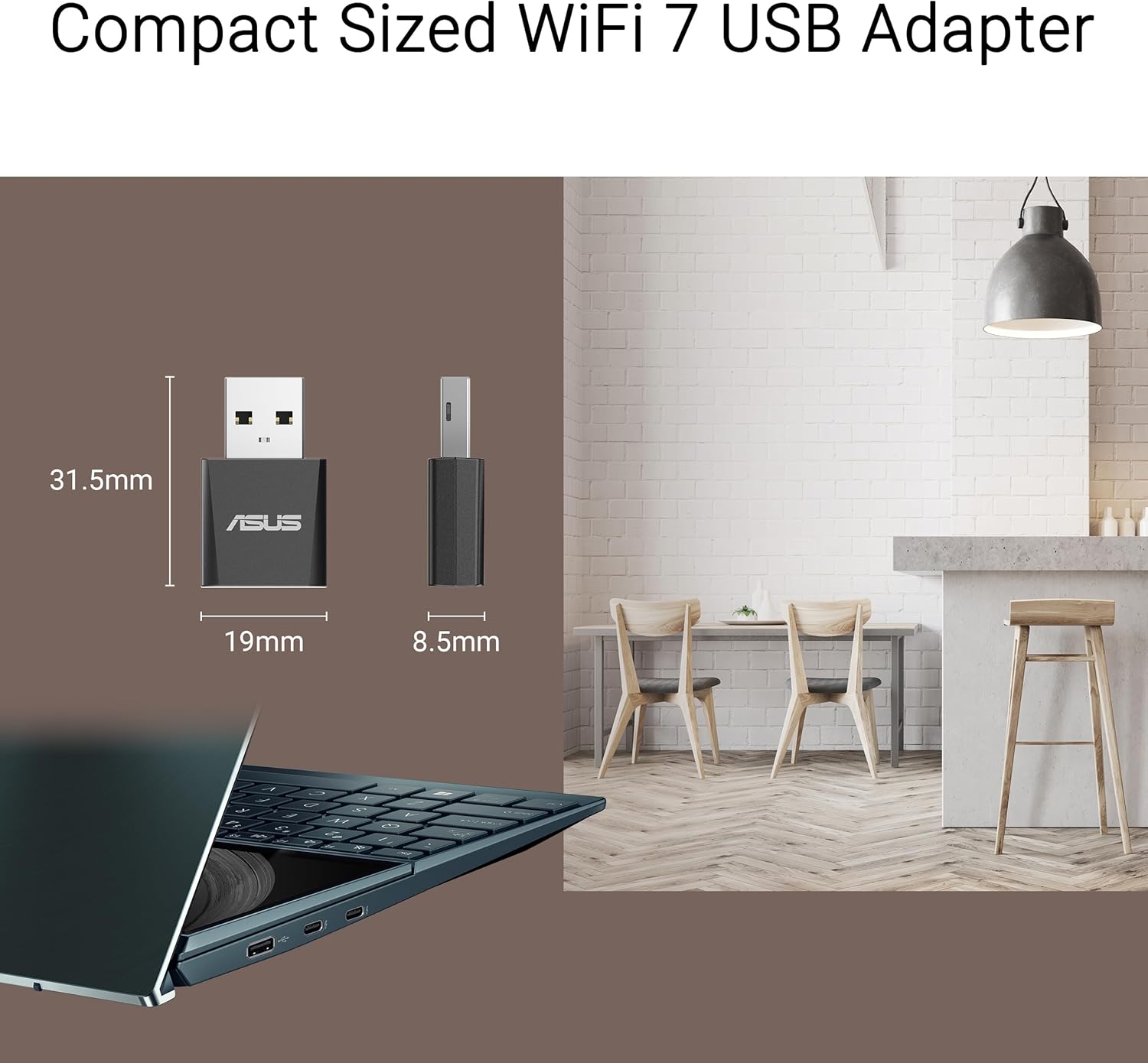 ASUS USB-BE92 Nano Tri-Band BE6500 WiFi 7 Nano USB Adapter (6GHz Band, Supports 4096-QAM, Plug and Play, Compatible with Windows 10 & 11)