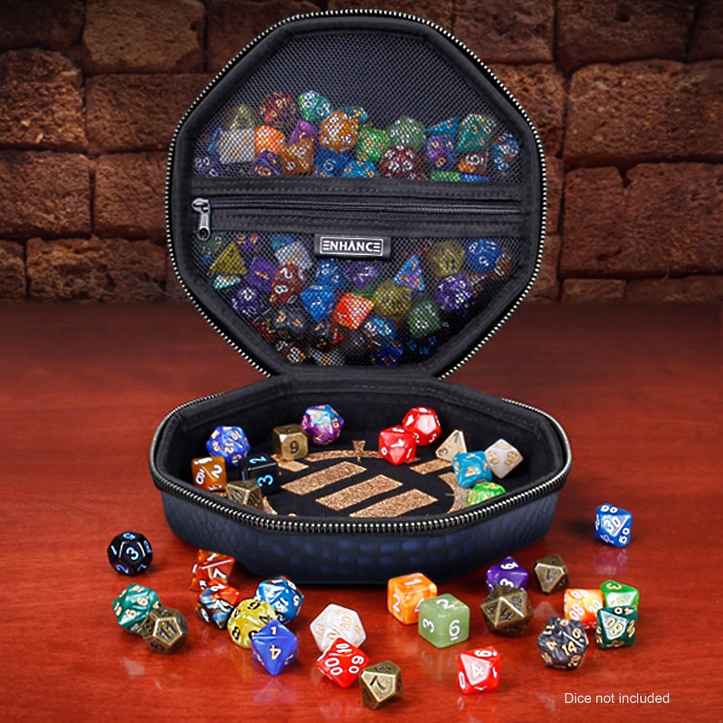 ENHANCE DnD Dice Tray and Case - Collector's Edition DnD Dice Holder for up to 150 D&D Shakers with Hard Shell Exterior and Protective Soft Interior - Rolling Tray Perfect for Game Night (Dragon Blue