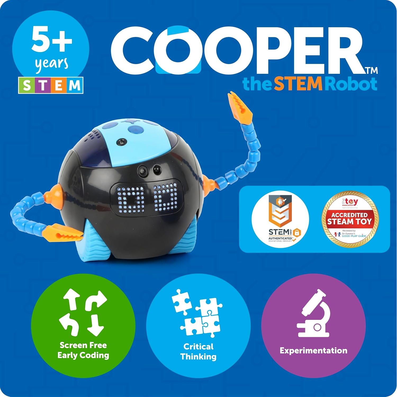 Learning Resources Cooper Robot Stem Individual LER3119, A Partir de 5 Años, Programación Sin Pantalla, Reforzable en Aula, USB Recargable