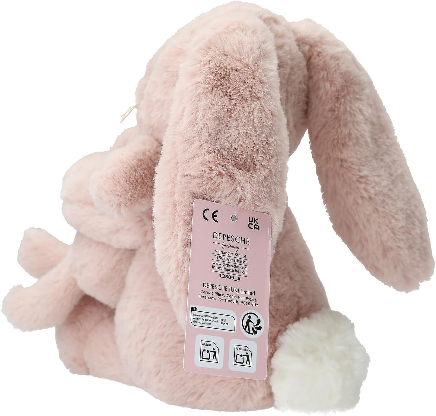 Depesche 13509 Princess Mimi Cuddly Toy Rabbit Nelly with Baby Rabbit in Pink and with Long Ears, Plush Toy with Velcro Fastening for Holding