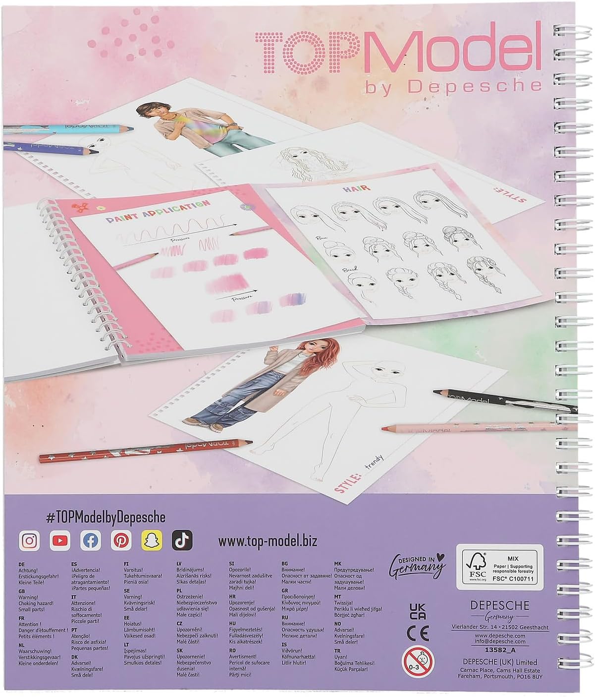 Depesche 13582 Create your TOPModel Colouring Book with 40 Pre-Printed Pages for Designing Outfits, Colouring Book for Designing and Decorating Beautiful Looks