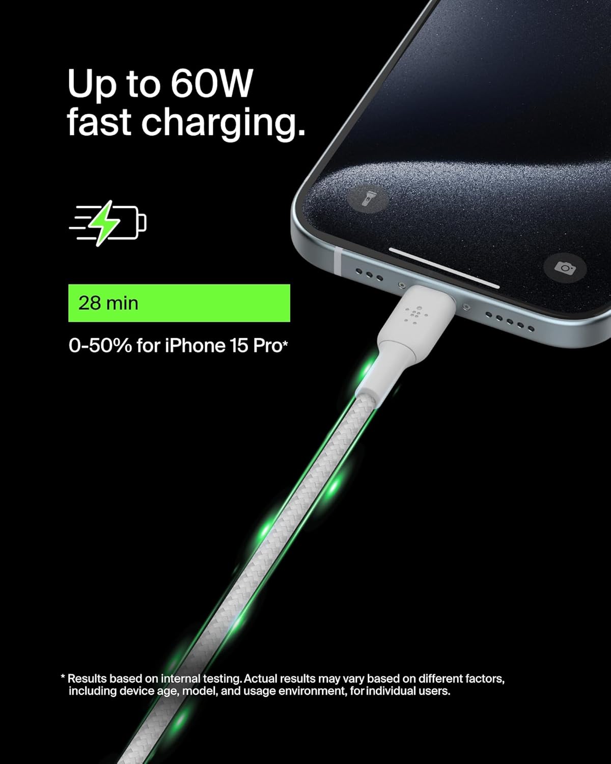 Belkin BoostCharge (6.6ft) Braided USB-C to USB-C Cable for iPhone 16, iPhone 16 Pro, iPhone 16 Pro Max, iPhone 16 Plus, iPhone 15, Galaxy S24, S23, Note10, Pixel 9, Pixel 8, iPad Pro & More