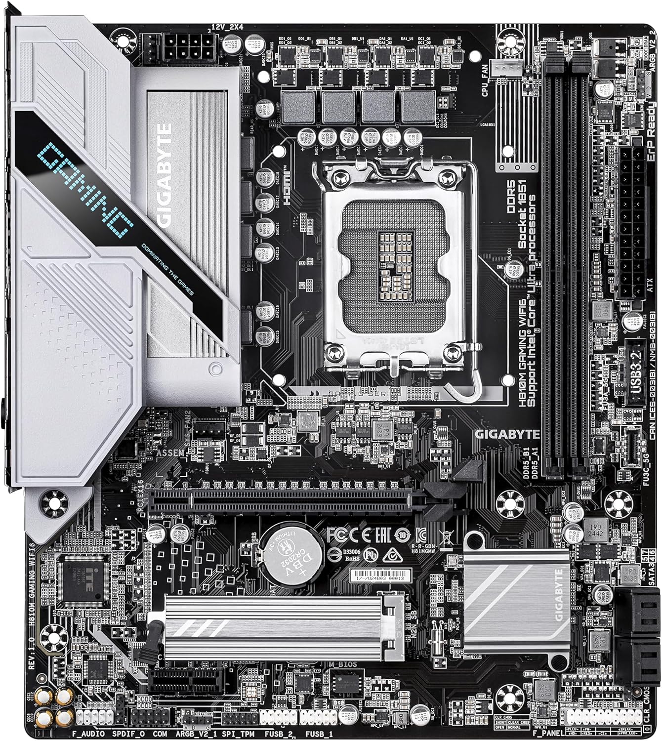 GIGABYTE H810M GAMING WIFI6 Motherboard - Intel Core Ultra (Series 2) CPUs, 4+1+2 Phases VRM, up to 6400MHz DDR5, 1xPCIe 4.0 M.2, 2.5GbE LAN, WIFI 6, USB 3.2 Gen 1