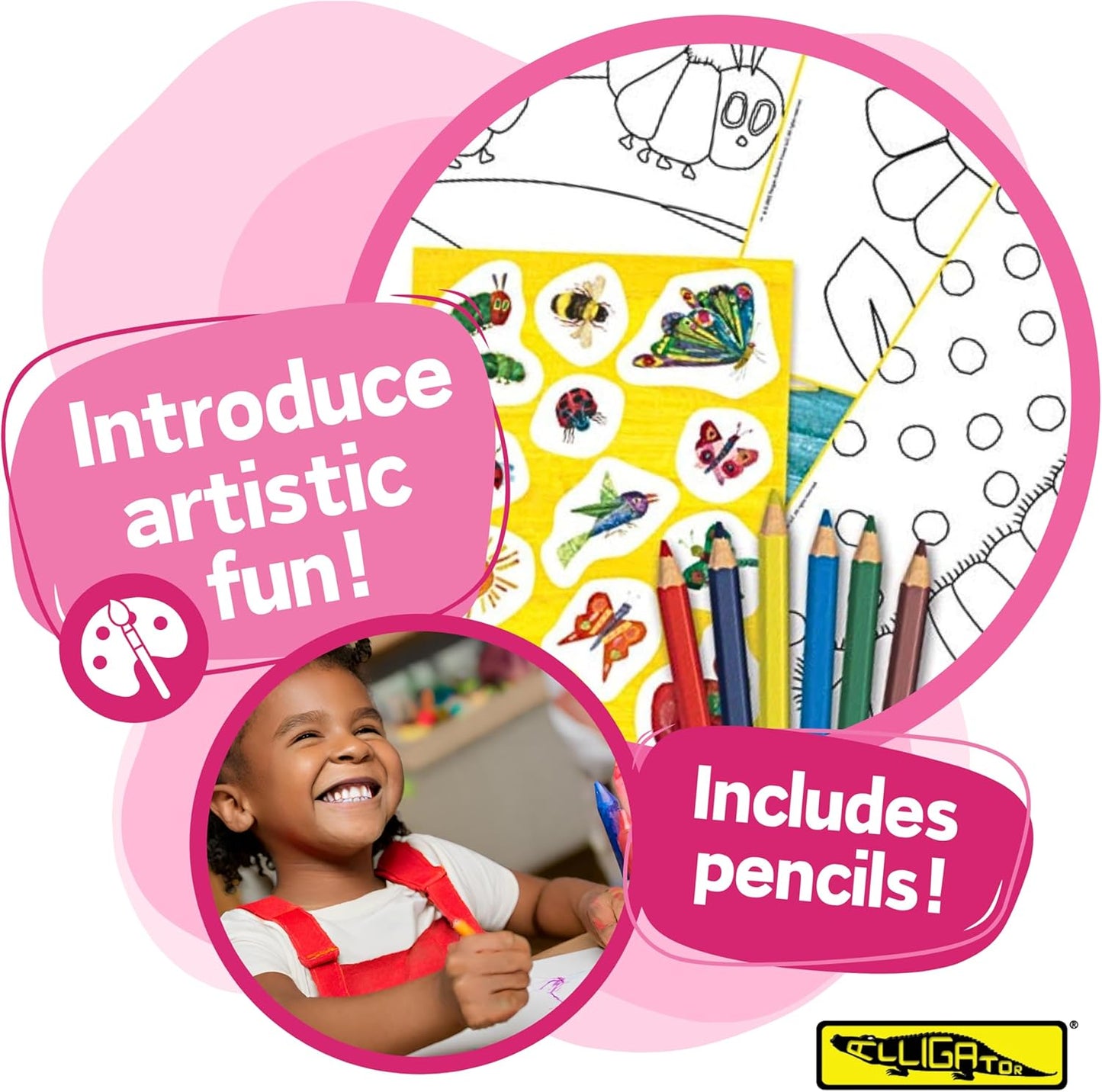 ALLIGATOR - The Very Hungry Caterpillar Colouring Set, Colouring Books for Children, Colouring Pencils, Resusable Stickers, Hungry Caterpillar Colouring Book, Colouring Books, Kids Colouring Books