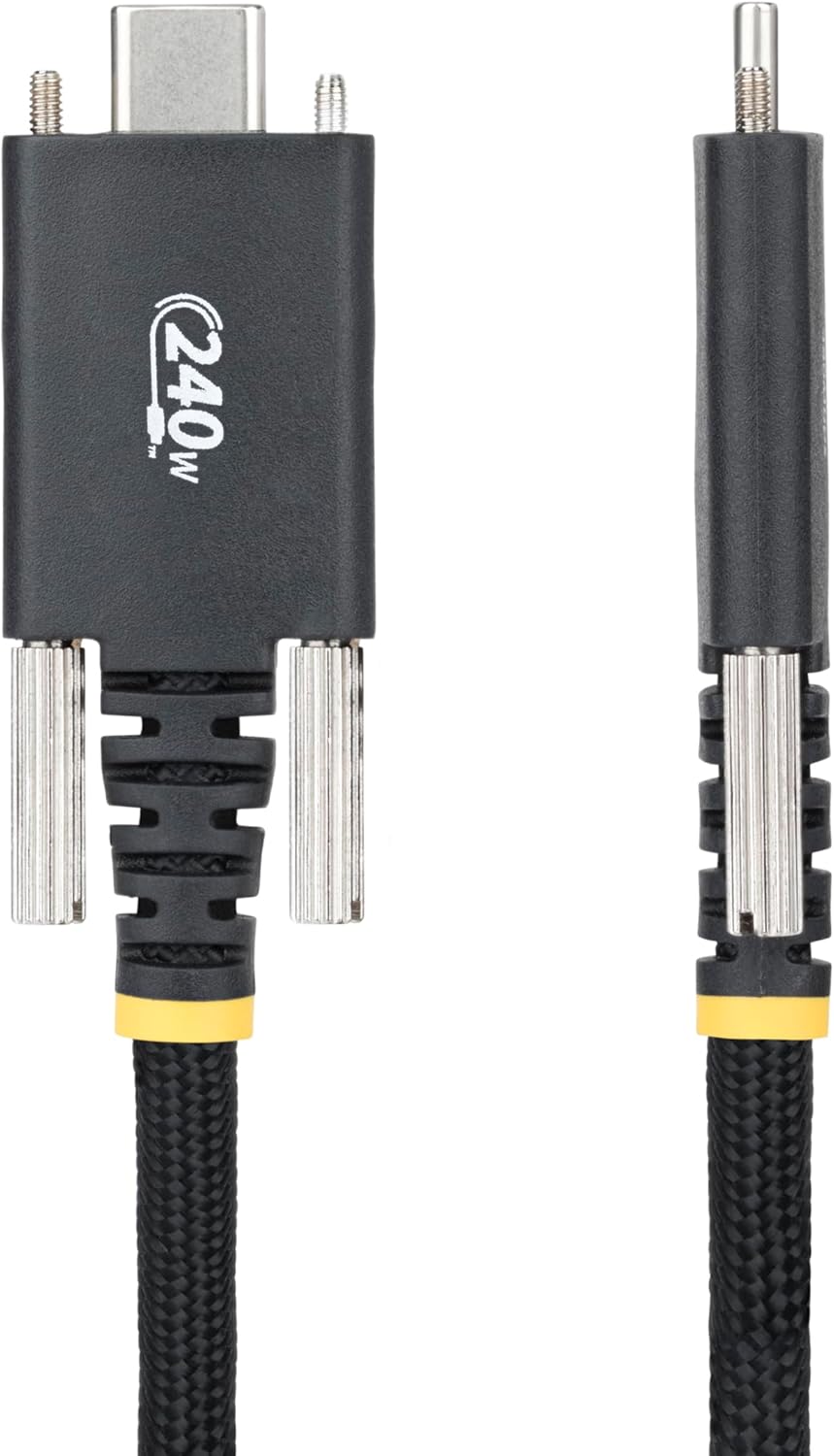 StarTech.com 10ft (3m) USB-C Charging Cable, Side Screw Locking, 240W (5A) PD EPR, Dual-Layer Silicone/Braided Jacket, Laptop Charger Cord, USB-IF Certified